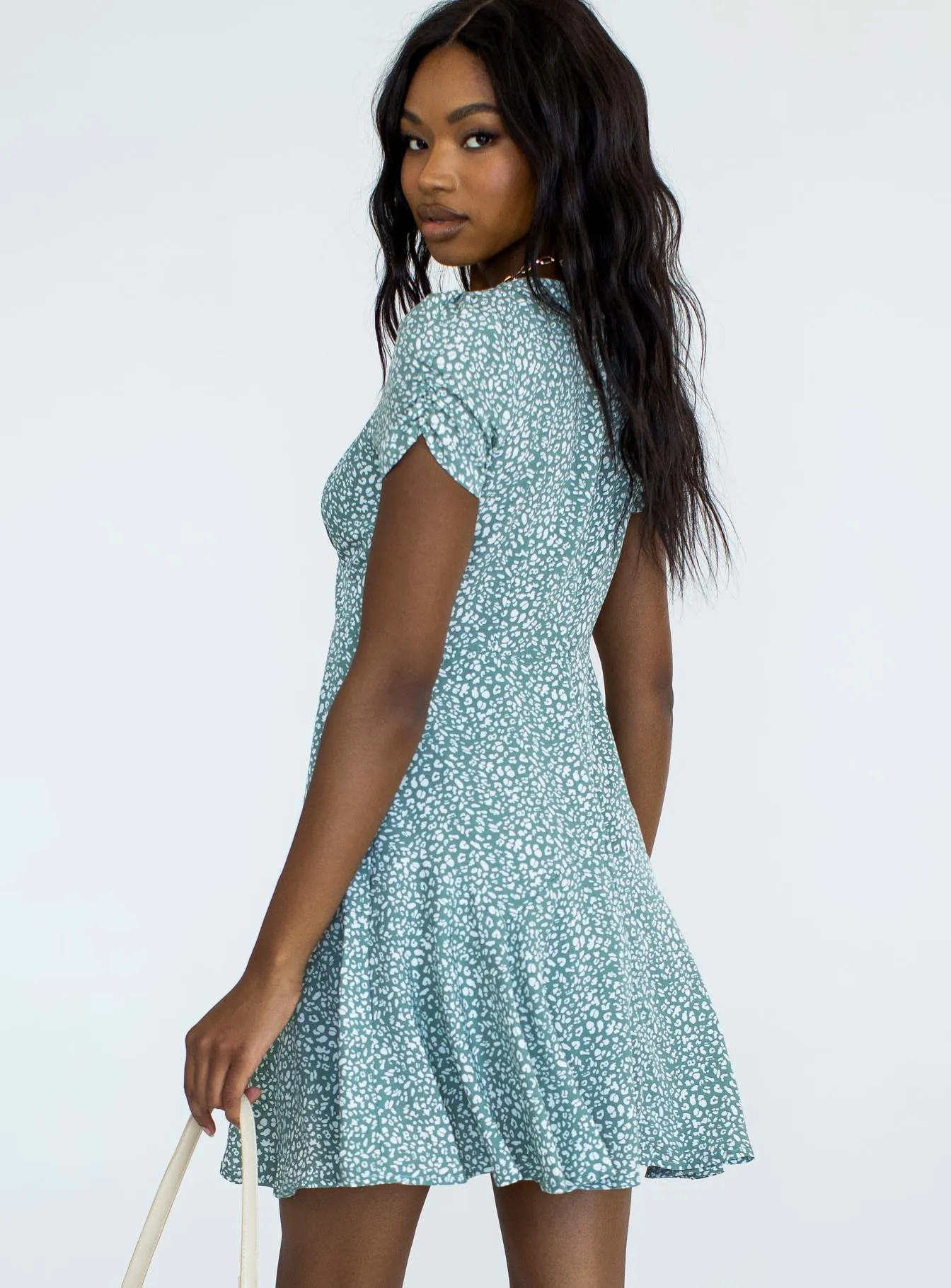 The Sting Mini Dress Green Leopard Wide Swing Move Free