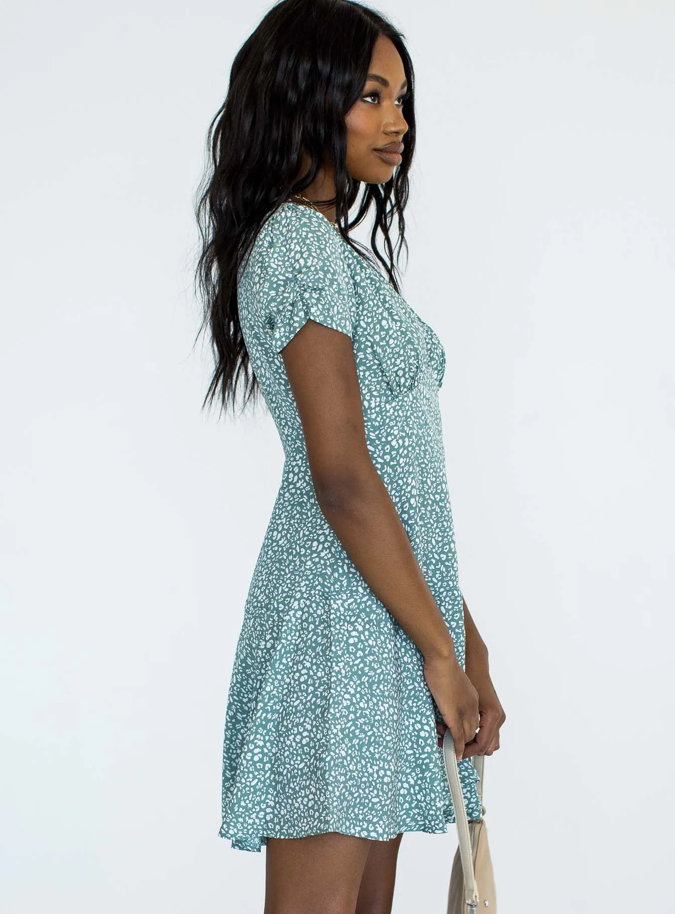 The Sting Mini Dress Green Leopard Pleated-Skirt Bohemian style