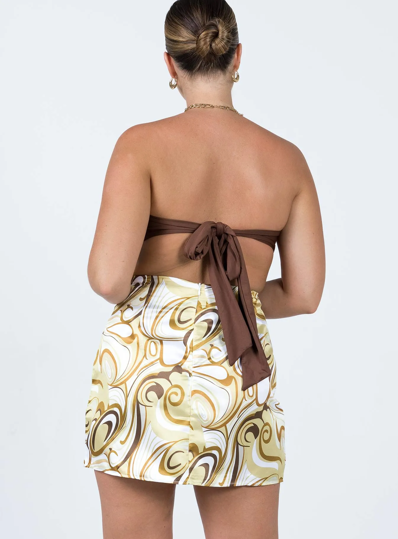 Dillion Mini Skirt Yellow Swirl Designer Inspired Hand Stitched