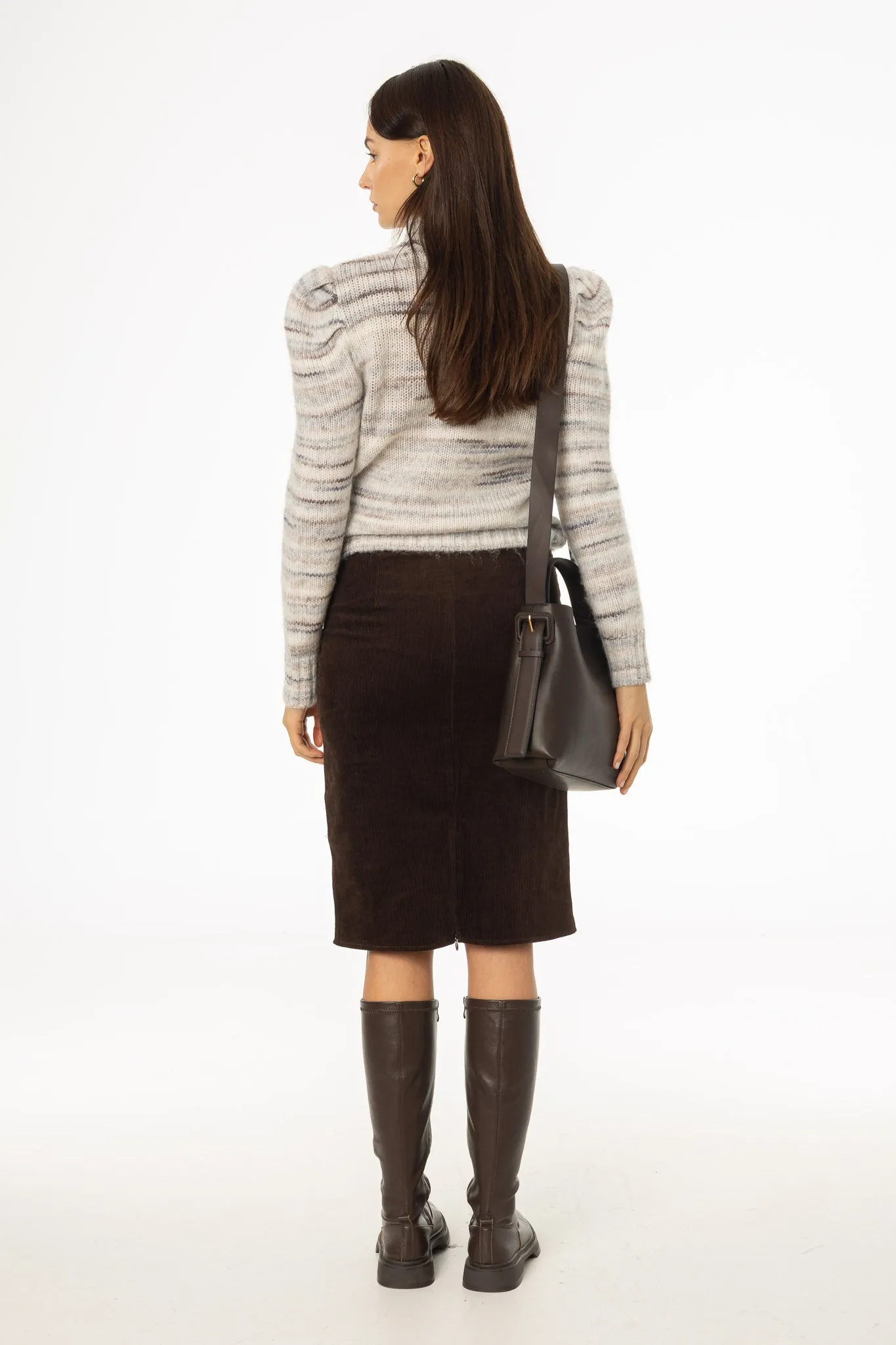 Design innovation Brown Pocket Corduroy Pencil Skirt