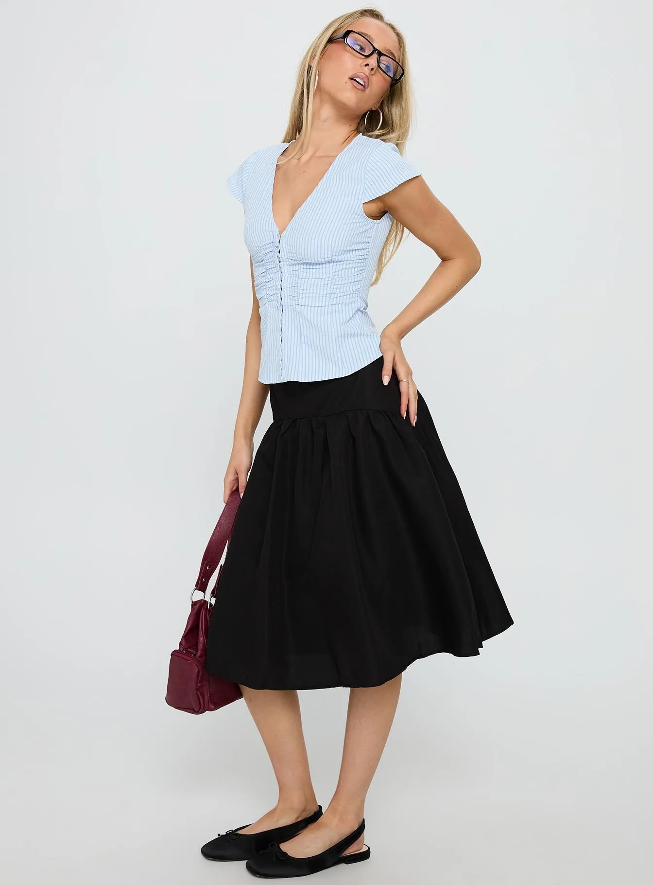 Kodee Midi Skirt Black Holiday Travel Unique Feature