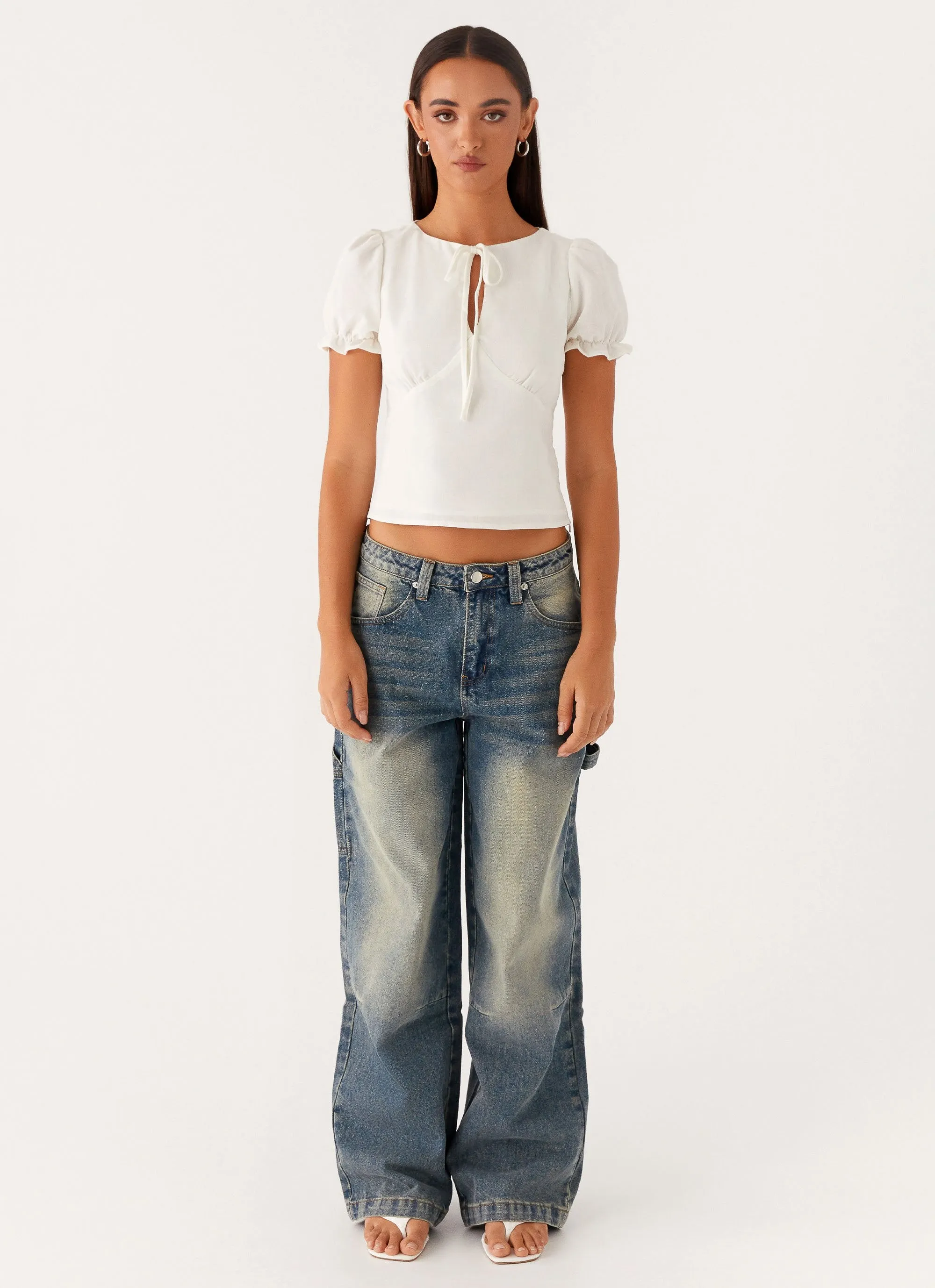 These Words Puff Sleeve Top - White Side Vent Design Perfect Layer