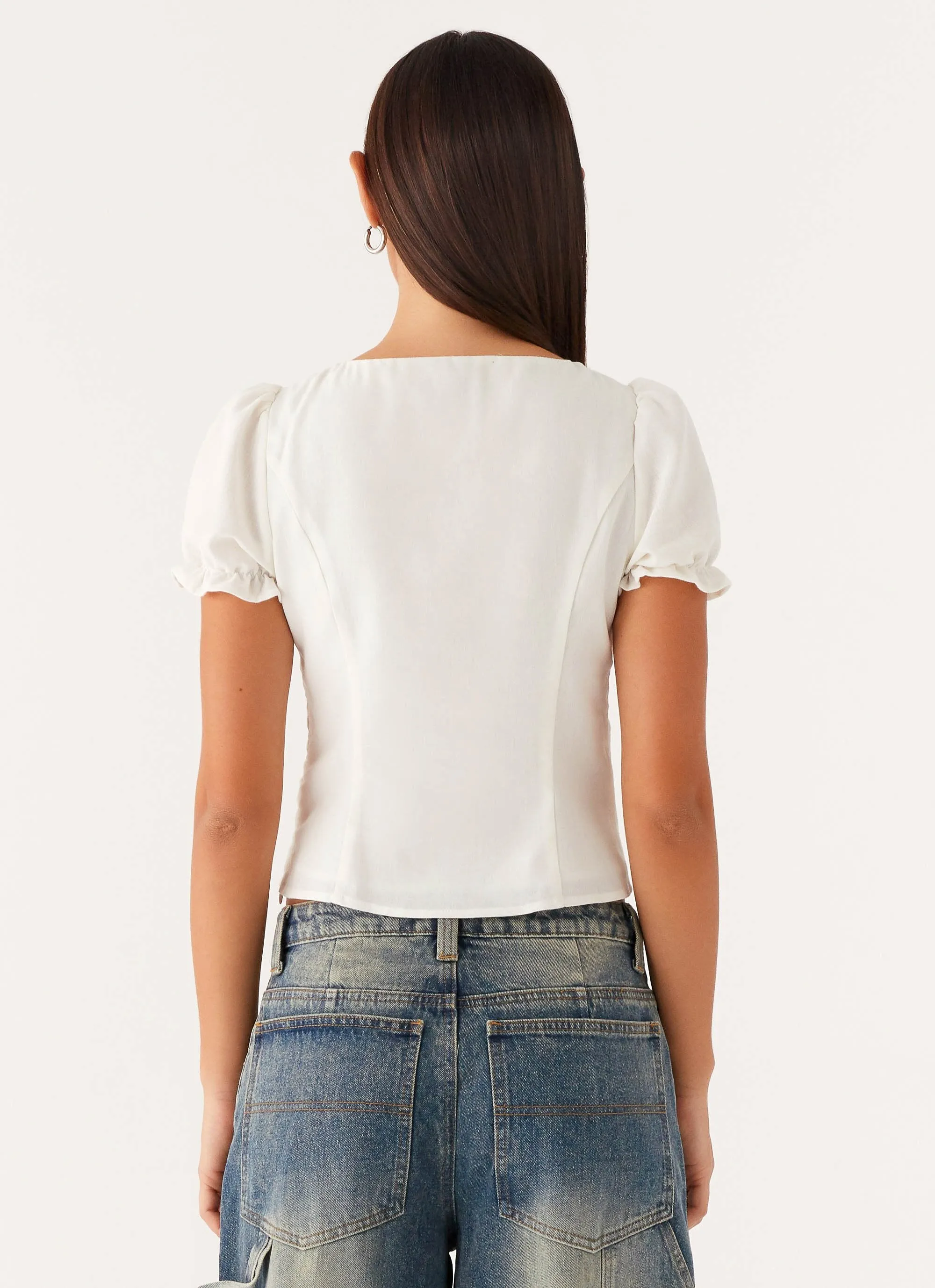 Comfy Base Breathable Comfort These Words Puff Sleeve Top - White