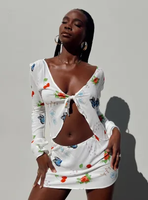 Drawn To You Mini Skirt Multi ruffle trim