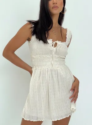 Peyton Mini Dress Cream Mesh-Detail Classic Grace