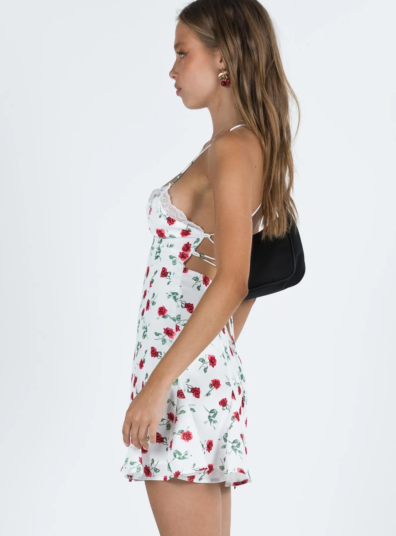 Boylan Mini Dress White / Red Floral Mixed Fabric