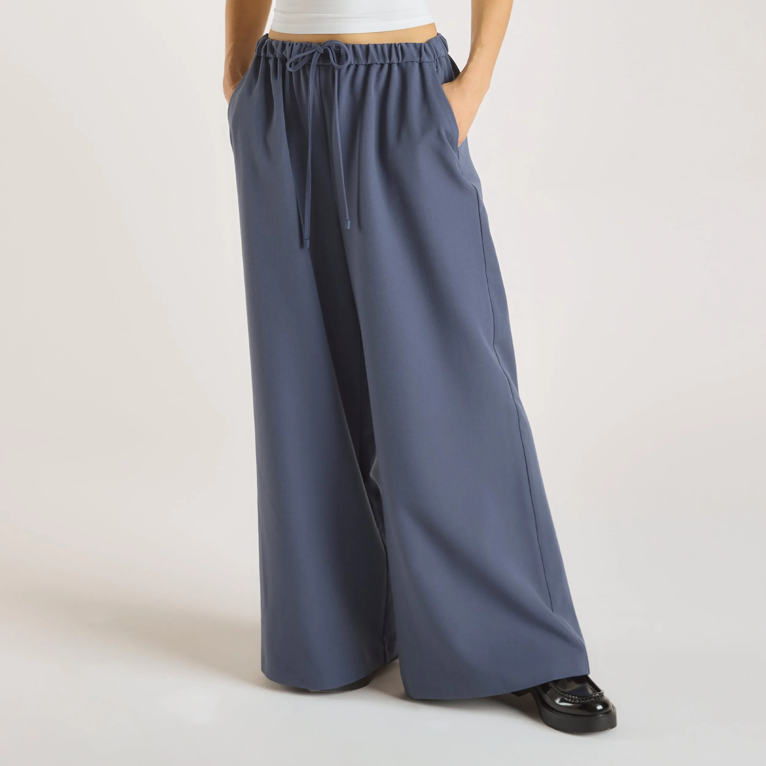 Relaxed-Fit Tailored Pants - Blue Refined fit Adjustable drawstring