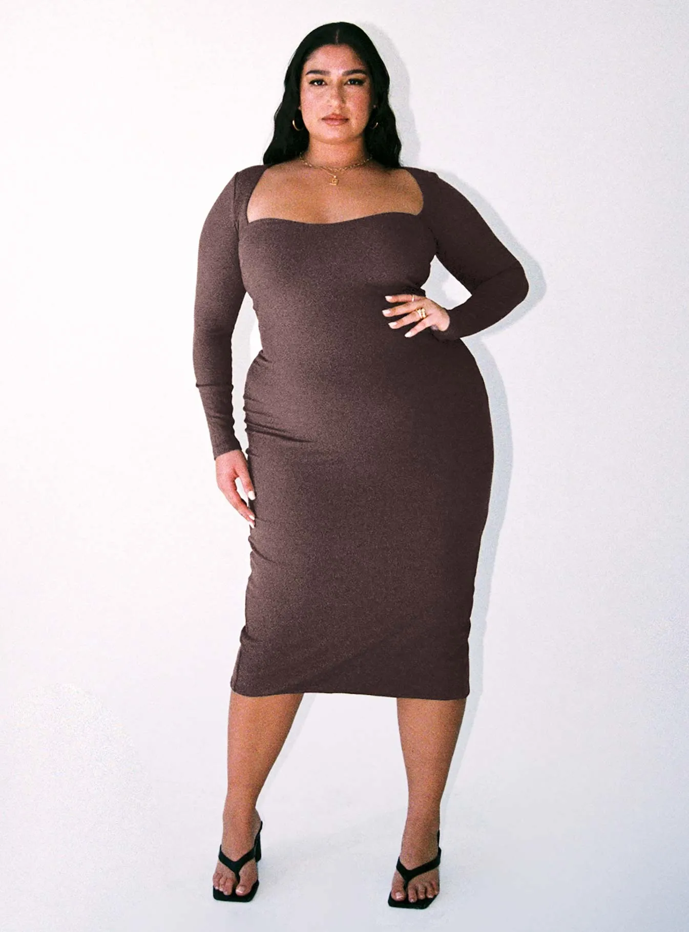 Underwire-Support Nolan Midi Dress Brown Curve
