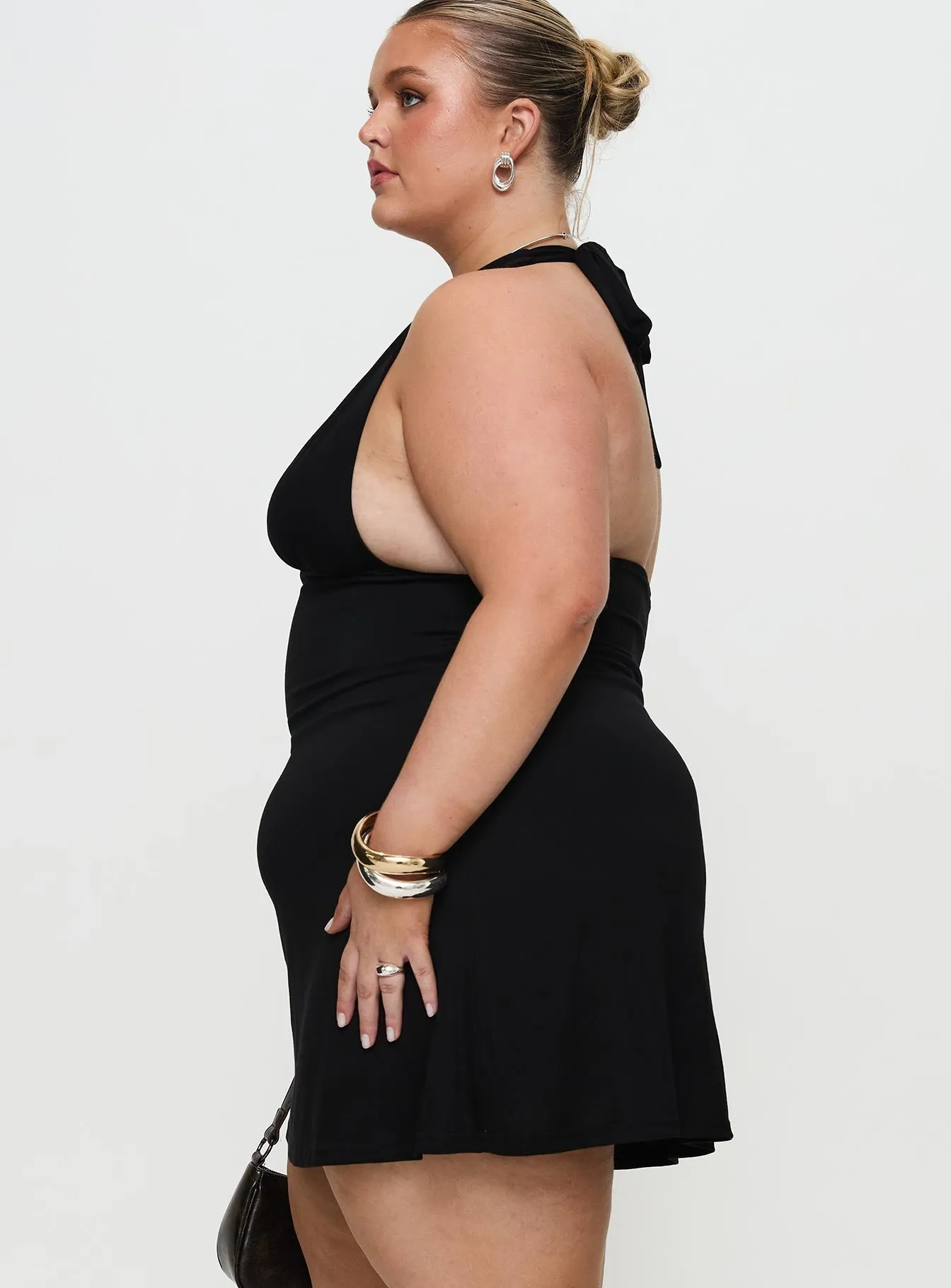 Smooth Texture Tinisie Halter Mini Dress Black Curve