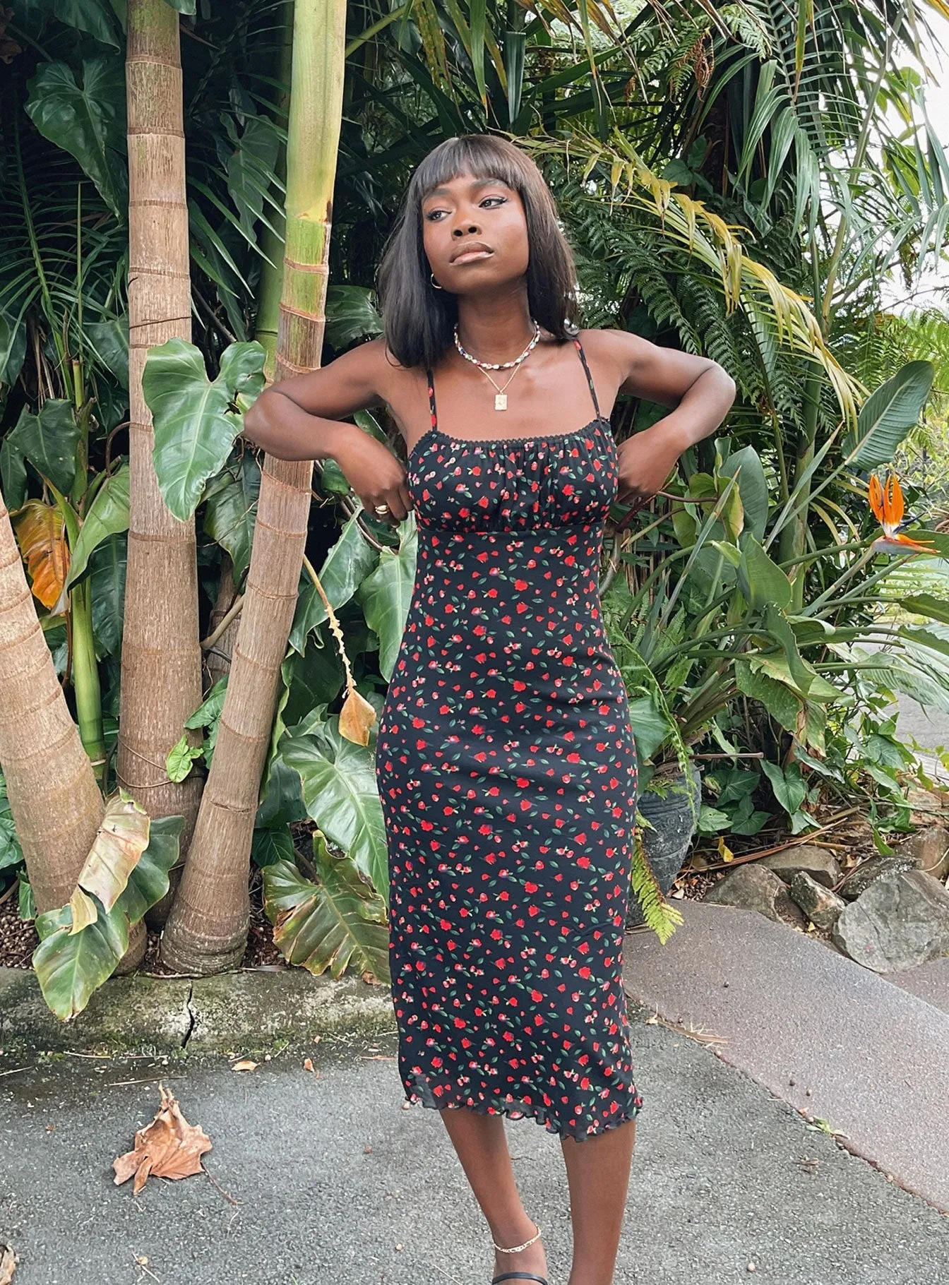 Marlee Midi Dress Printed-Fabric ruffle trim