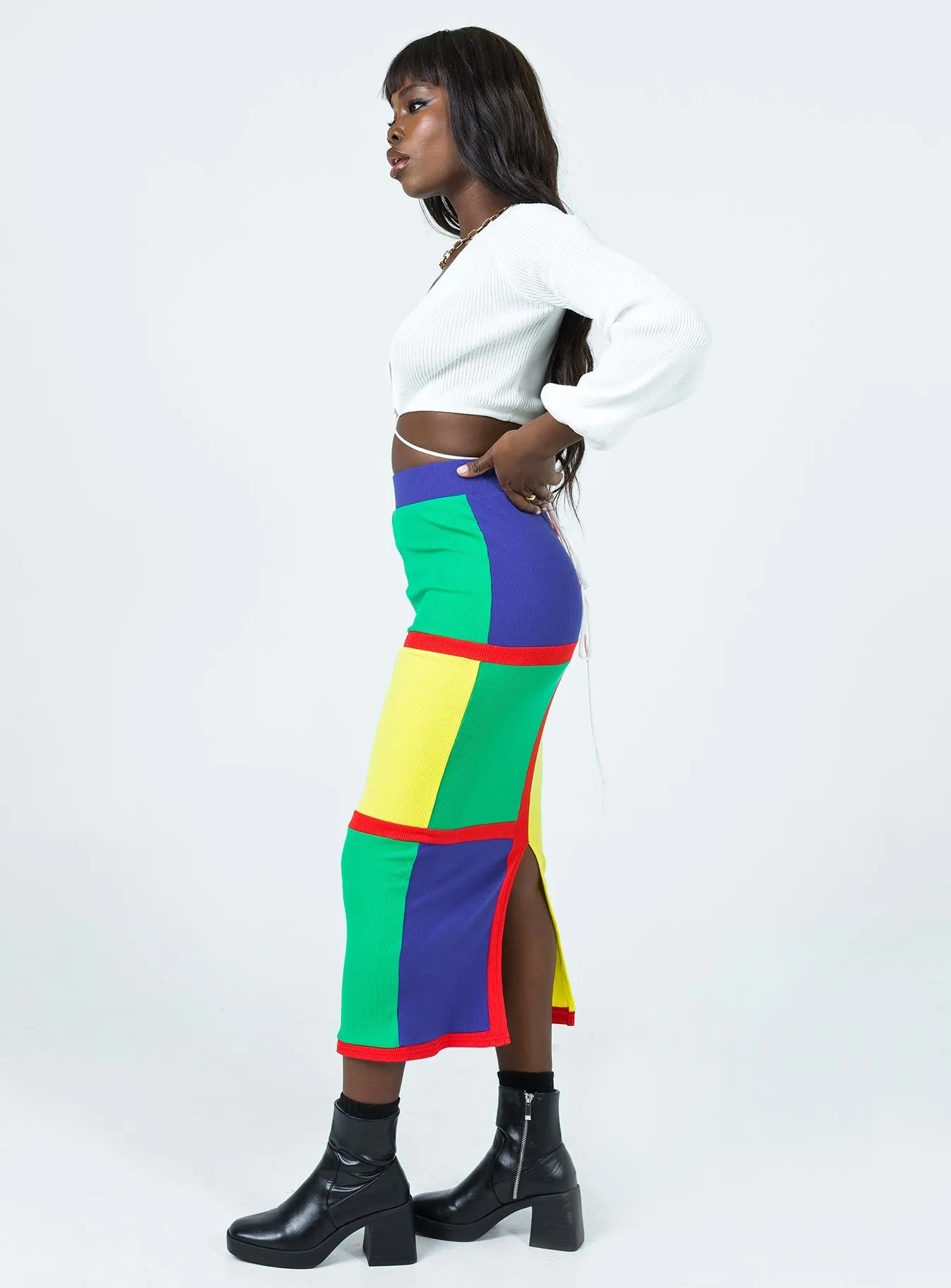 Lego Midi Skirt Multi Modern Design Detachable Tie