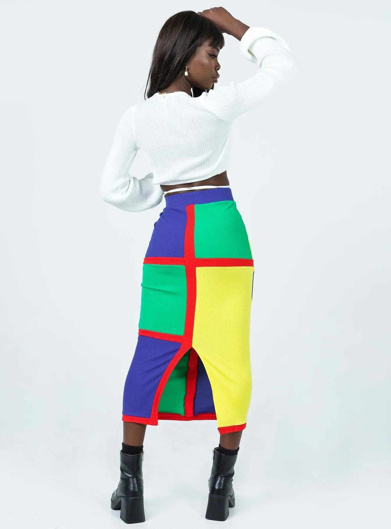 Lego Midi Skirt Multi Geometric Print Neutral Look