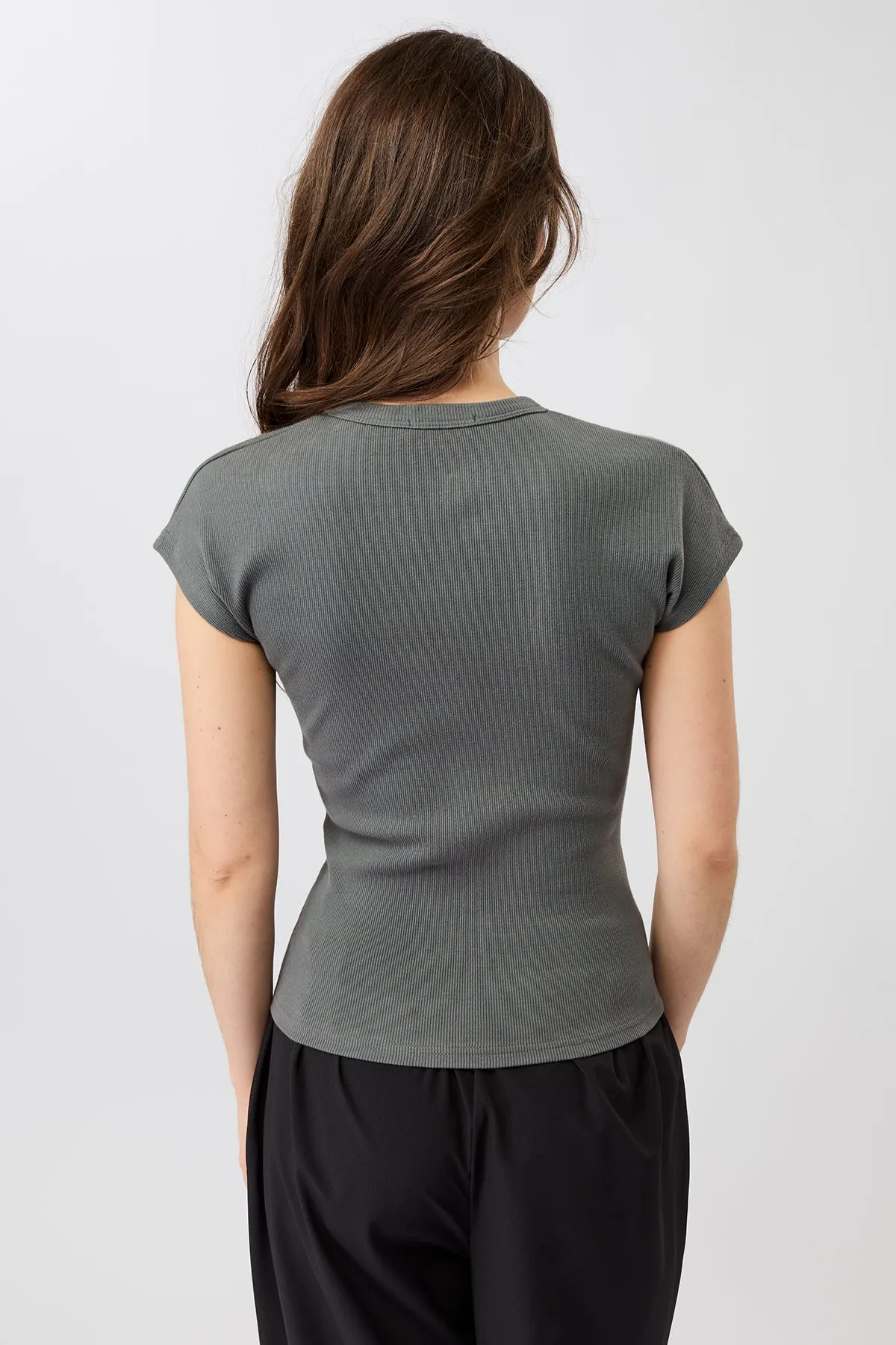 Casual Day Wear Flexible stretch Slim Fit Ribbed Tee - Nox, GOTS