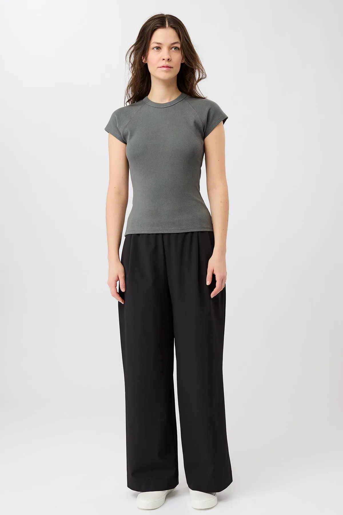 Slim Fit Ribbed Tee - Nox, GOTS DoubleLayeredCollar Thermal Regulation Layer