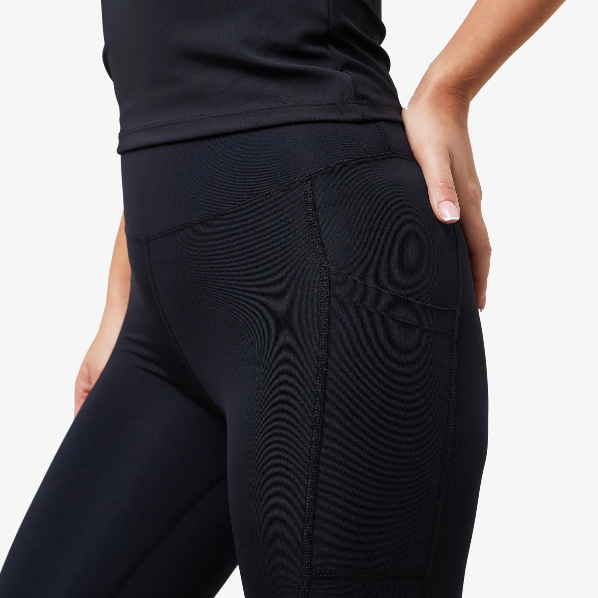 Beach Walk High Waist Eco Shopper Compression Support Performance Pocket Legging | Black