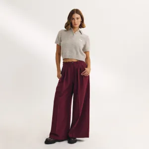 Eco Friendly Dye Process Moisture Wicking Fabric Wide-Leg Tailored Trousers - Cherry Lacquer