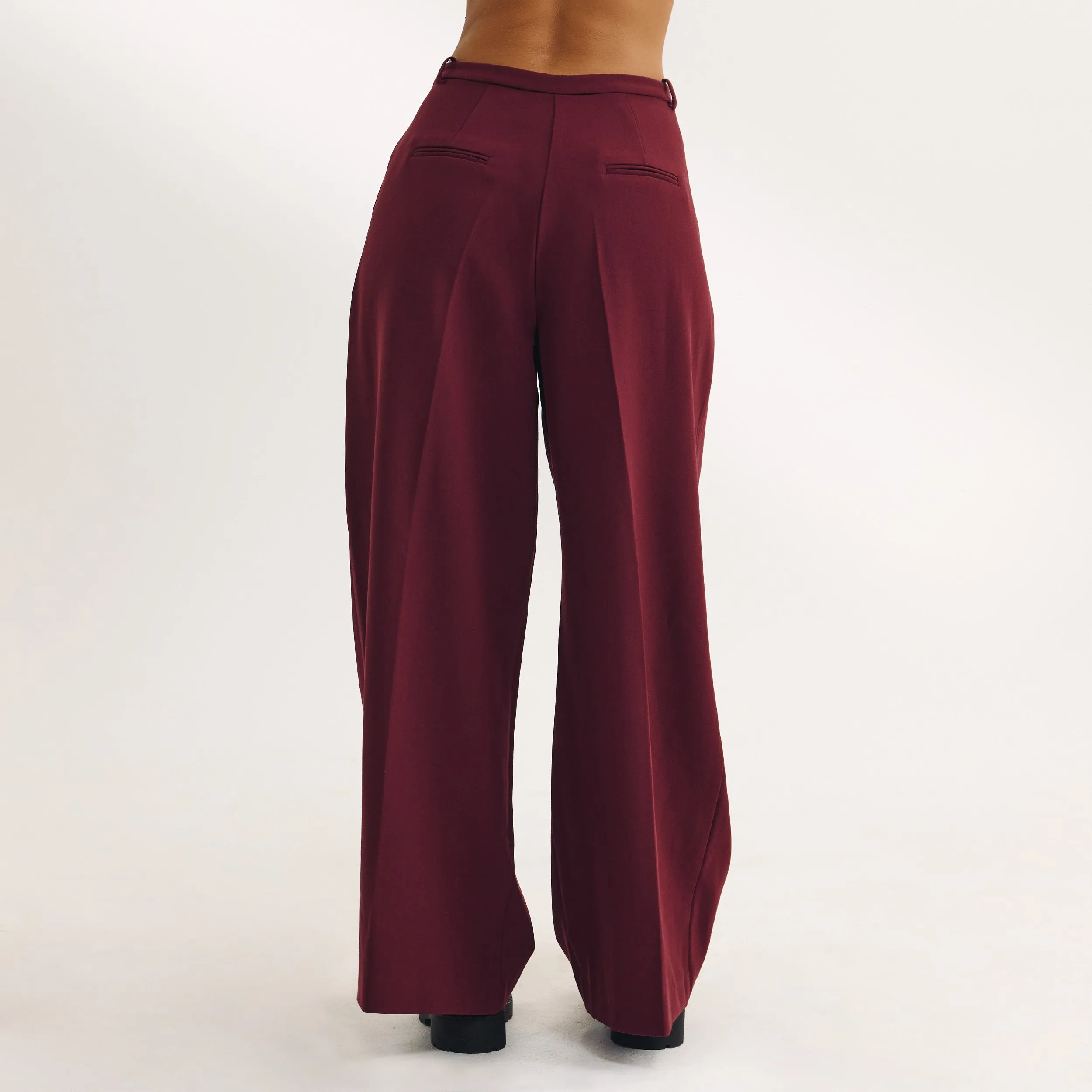 Wide-Leg Tailored Trousers - Cherry Lacquer Practical Wear