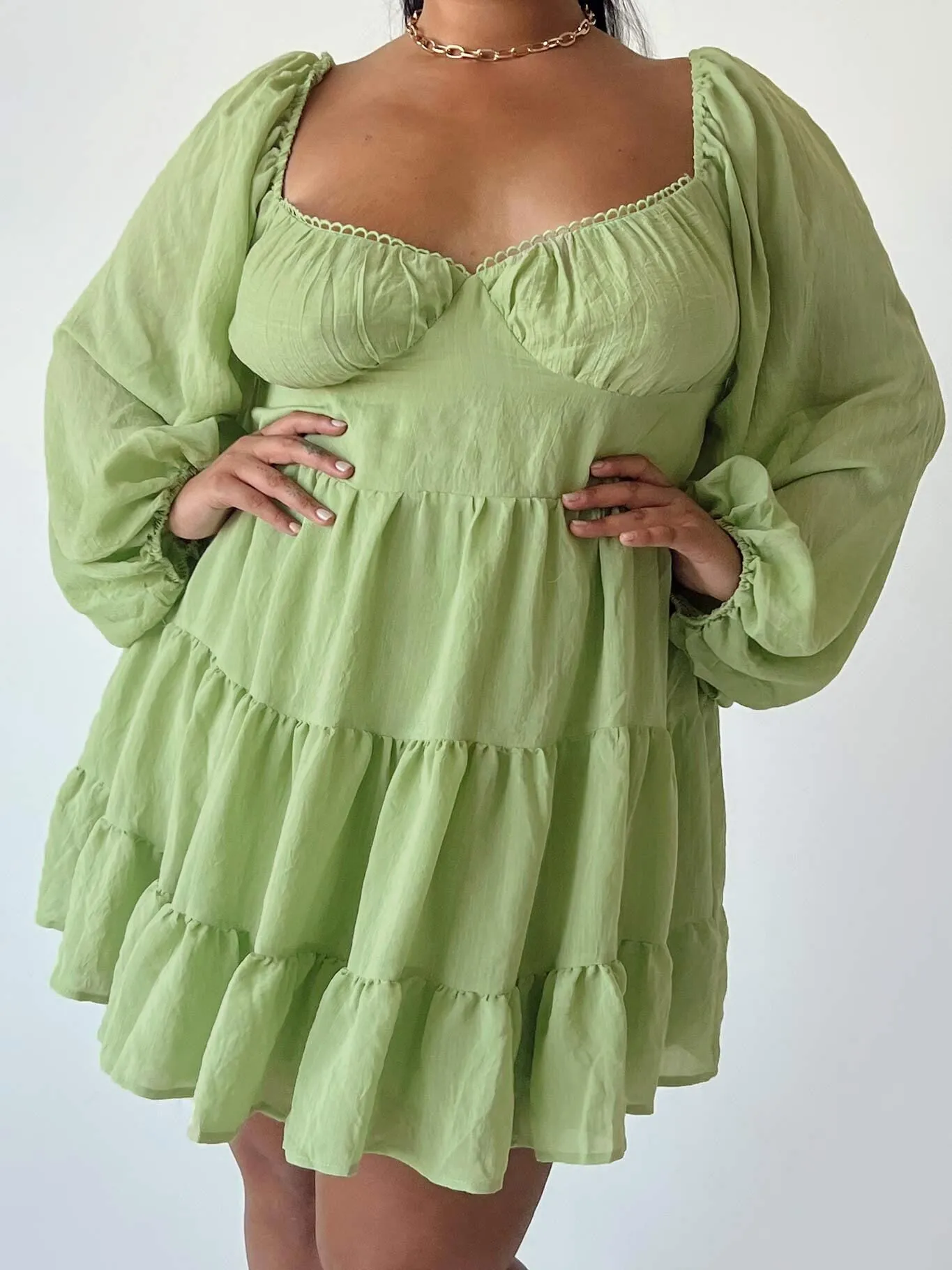 Easy Look Danny Long Sleeve Mini Dress Green Curve
