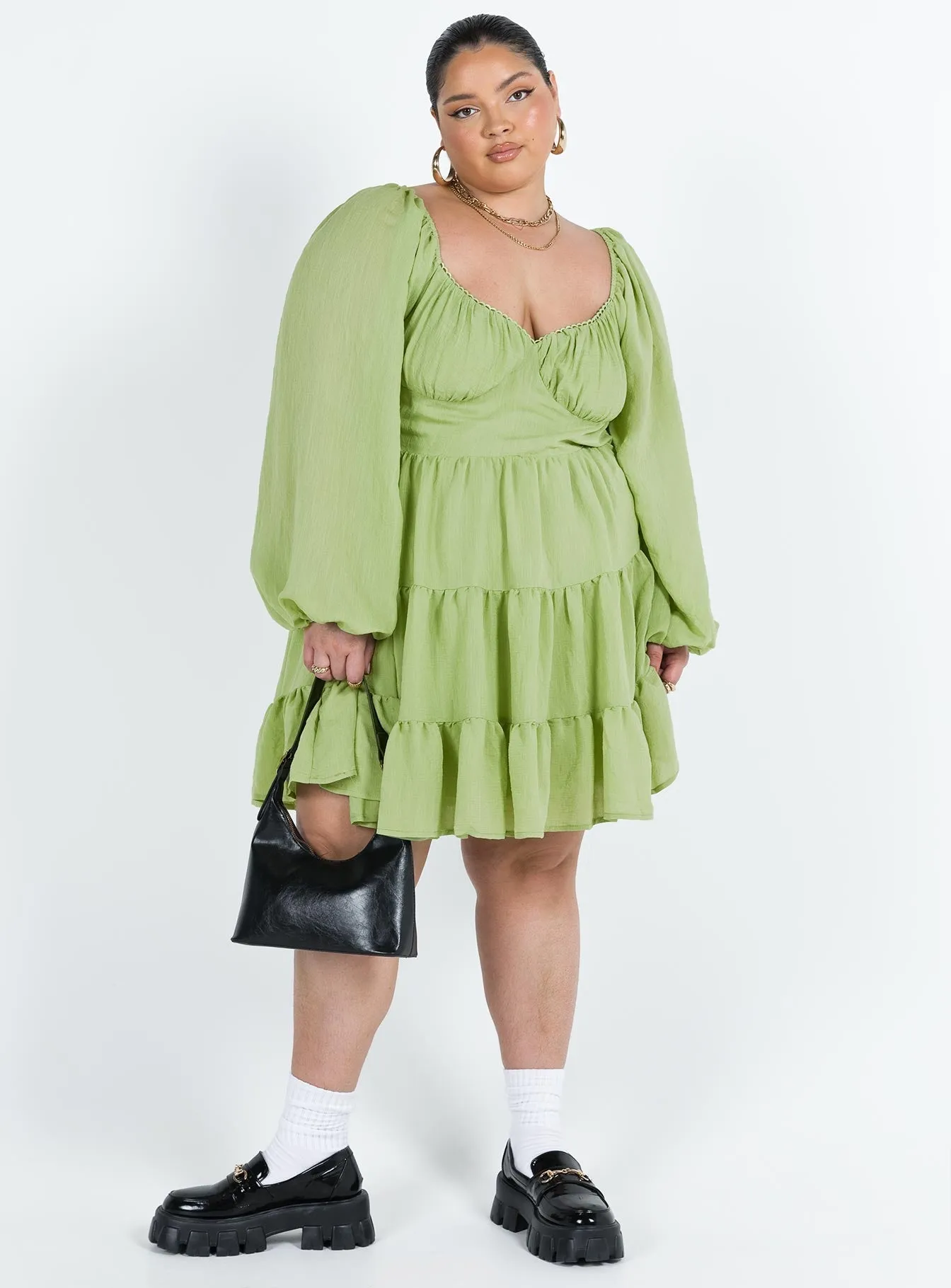 Chic Everyday Wear Edgy vibes Danny Long Sleeve Mini Dress Green Curve