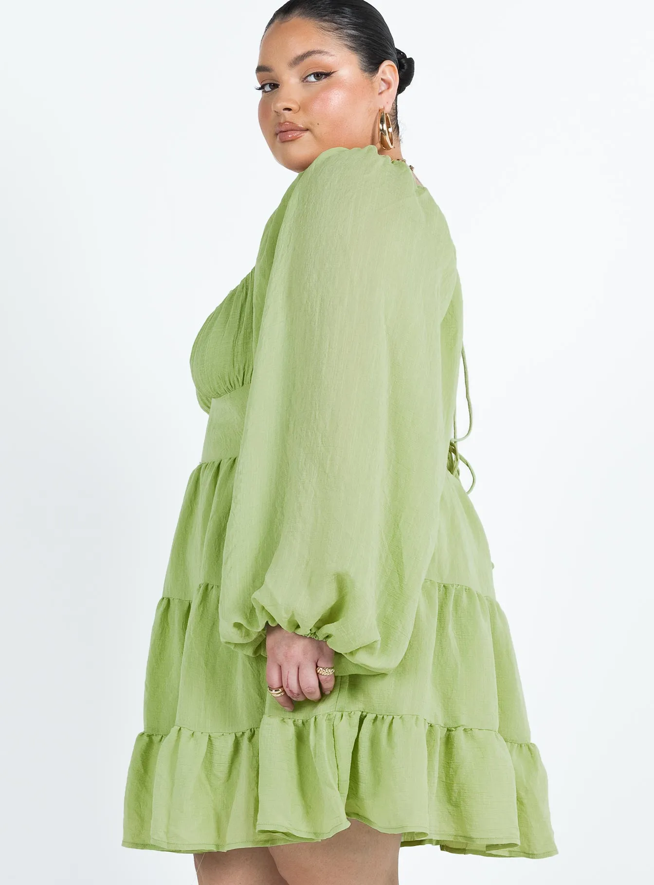 Danny Long Sleeve Mini Dress Green Curve Euro Ease Free Shape