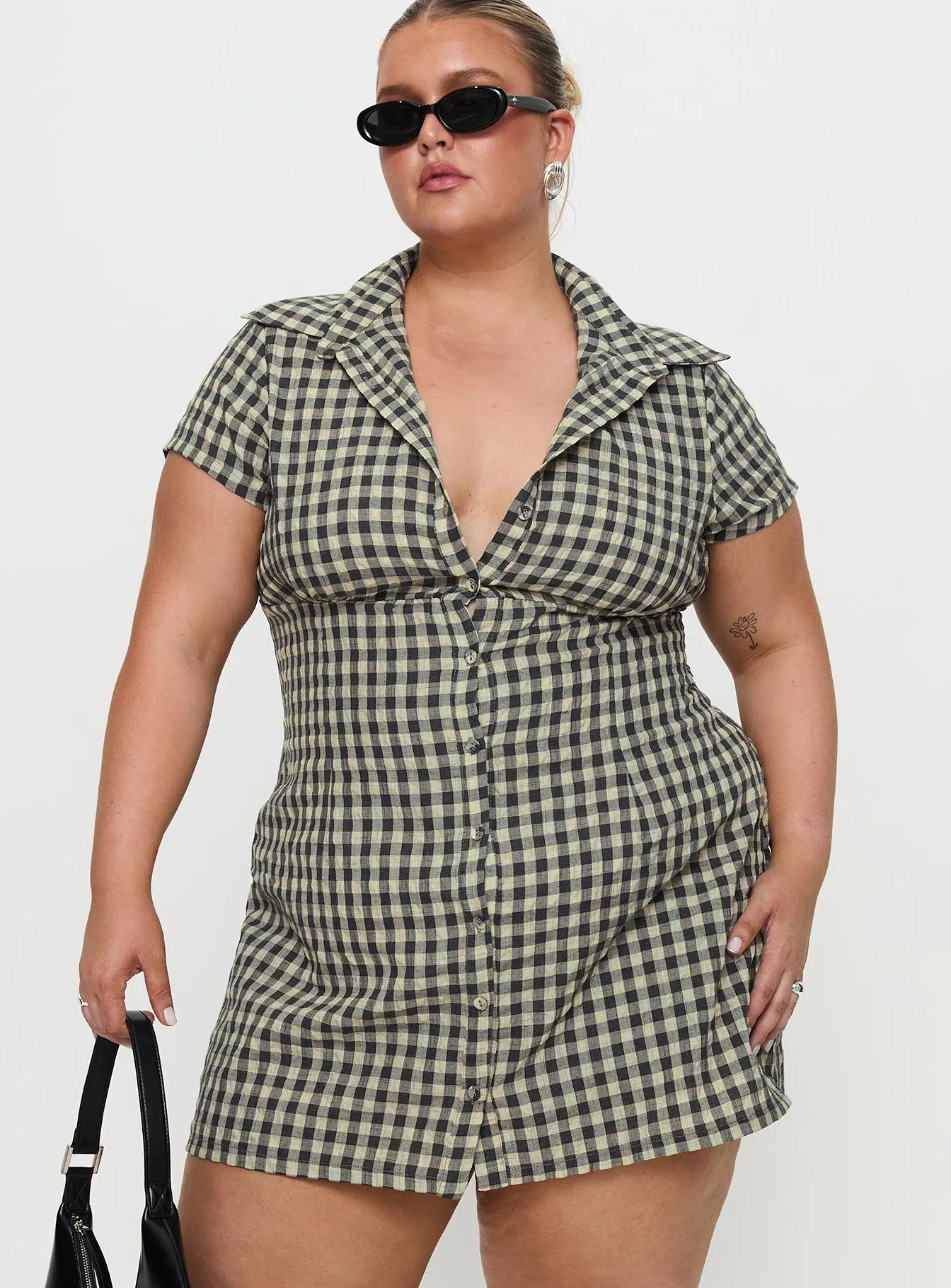 Minimal Touch Casual Mode Motley Mini Dress Brown Check Curve