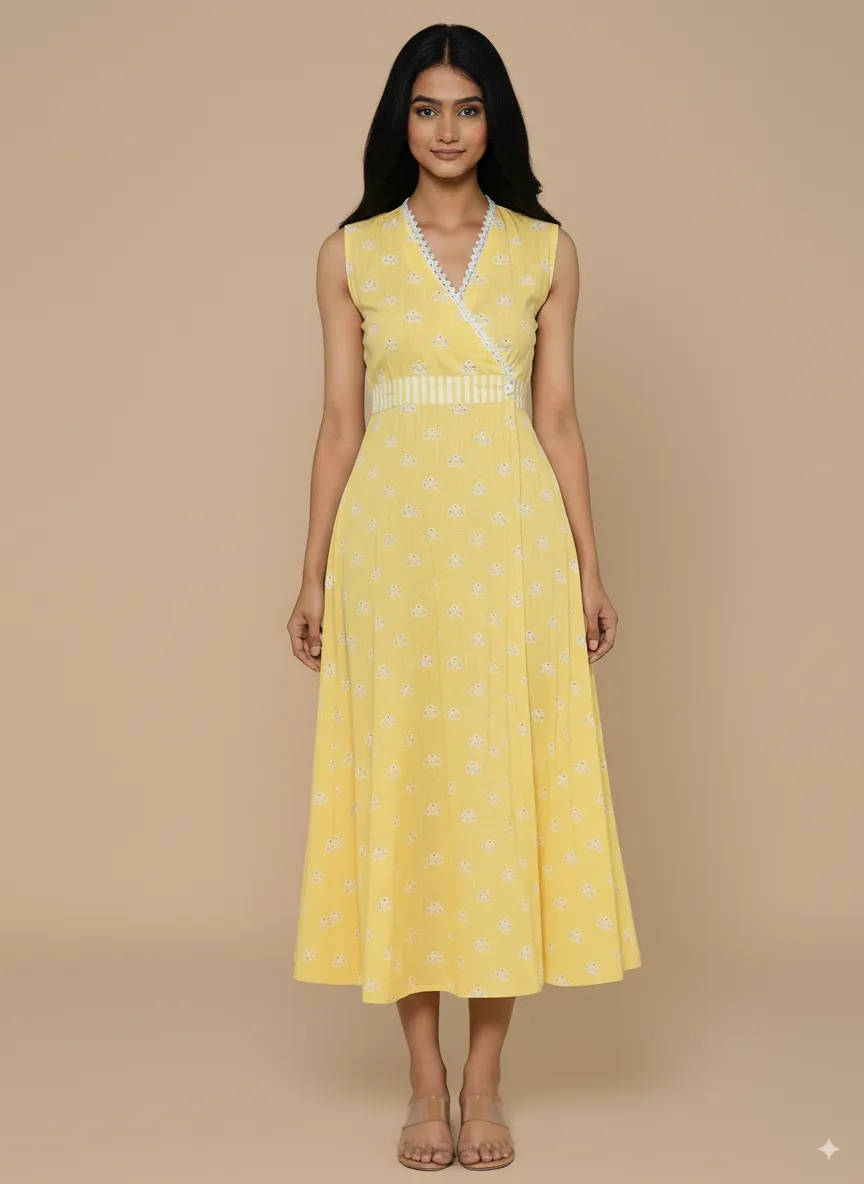 Sophisticated Elegance Lemonade Printed Dress