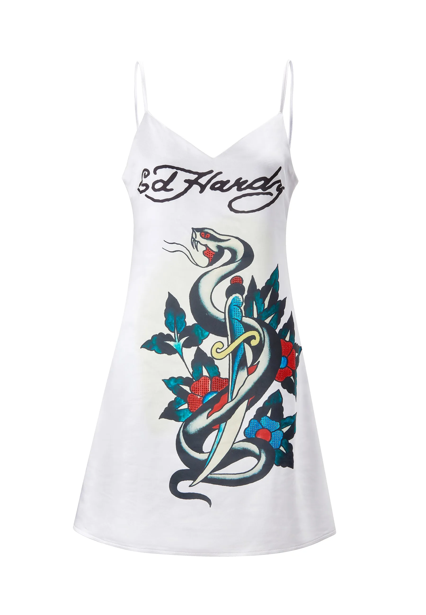 Night Appeal Womens Snake & Dagger Strappy Mini Dress - White