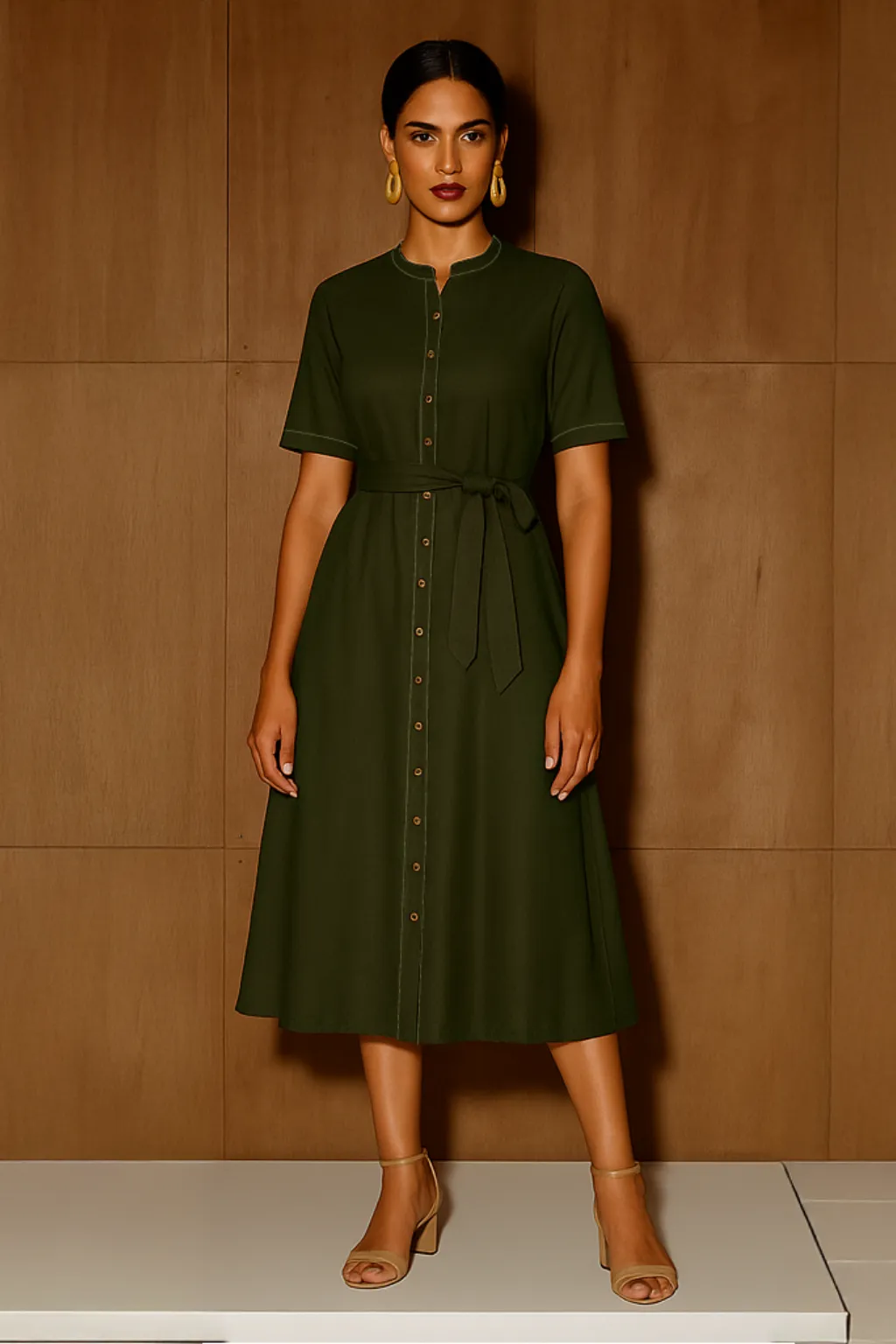 Mid Season Effortless Tailoring Aura Button Down Solid Shirt Dress