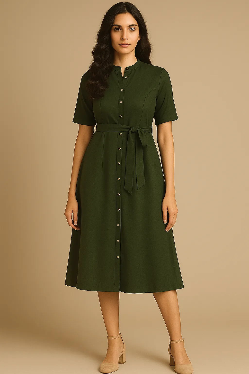 Aura Button Down Solid Shirt Dress All Day Look Flattering Silhouette