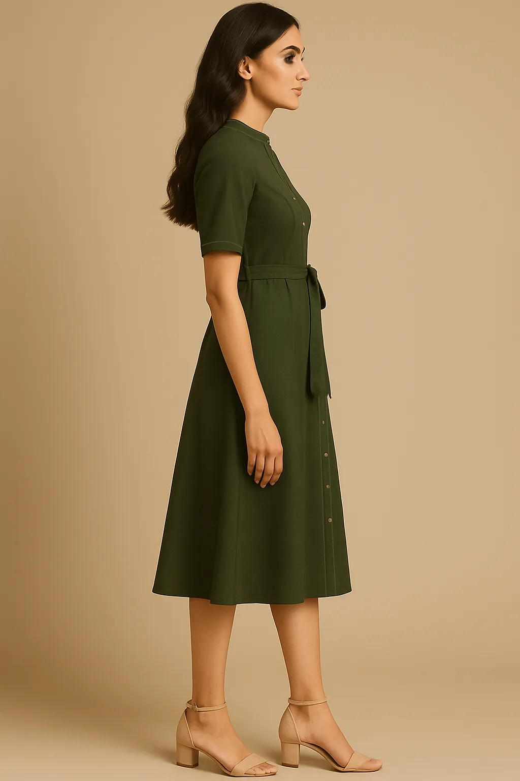 Aura Button Down Solid Shirt Dress Satin Fabric Cruise-Wear