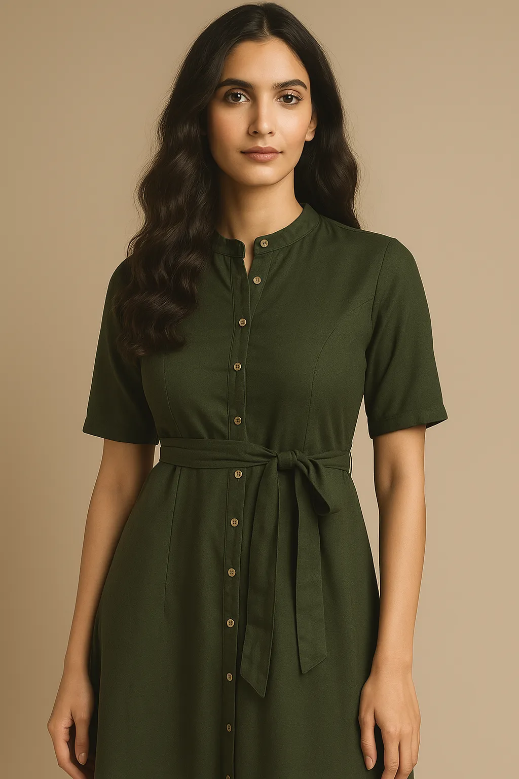 Elegant Line Easy Movement Aura Button Down Solid Shirt Dress