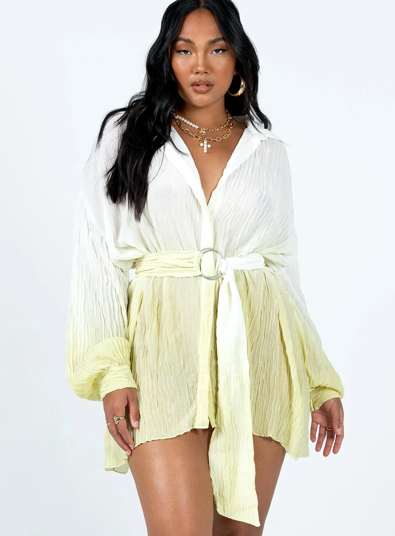 Tune In Shirt Dress Green Color-Blocked