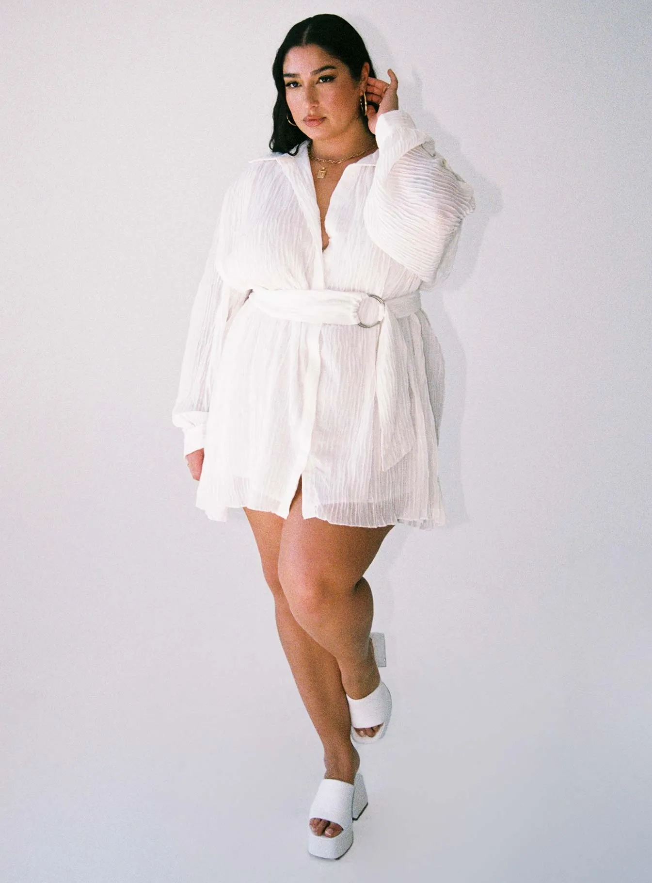 Smooth Look Tune In Shirt Dress White Curve
