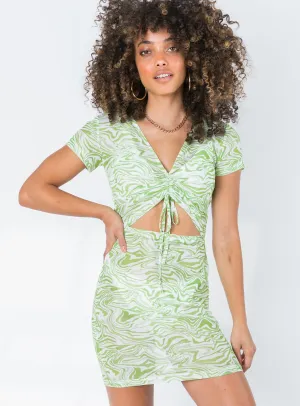 TWIIN Glitch Mesh Mini Dress Multi Green Flattering Fit Wear