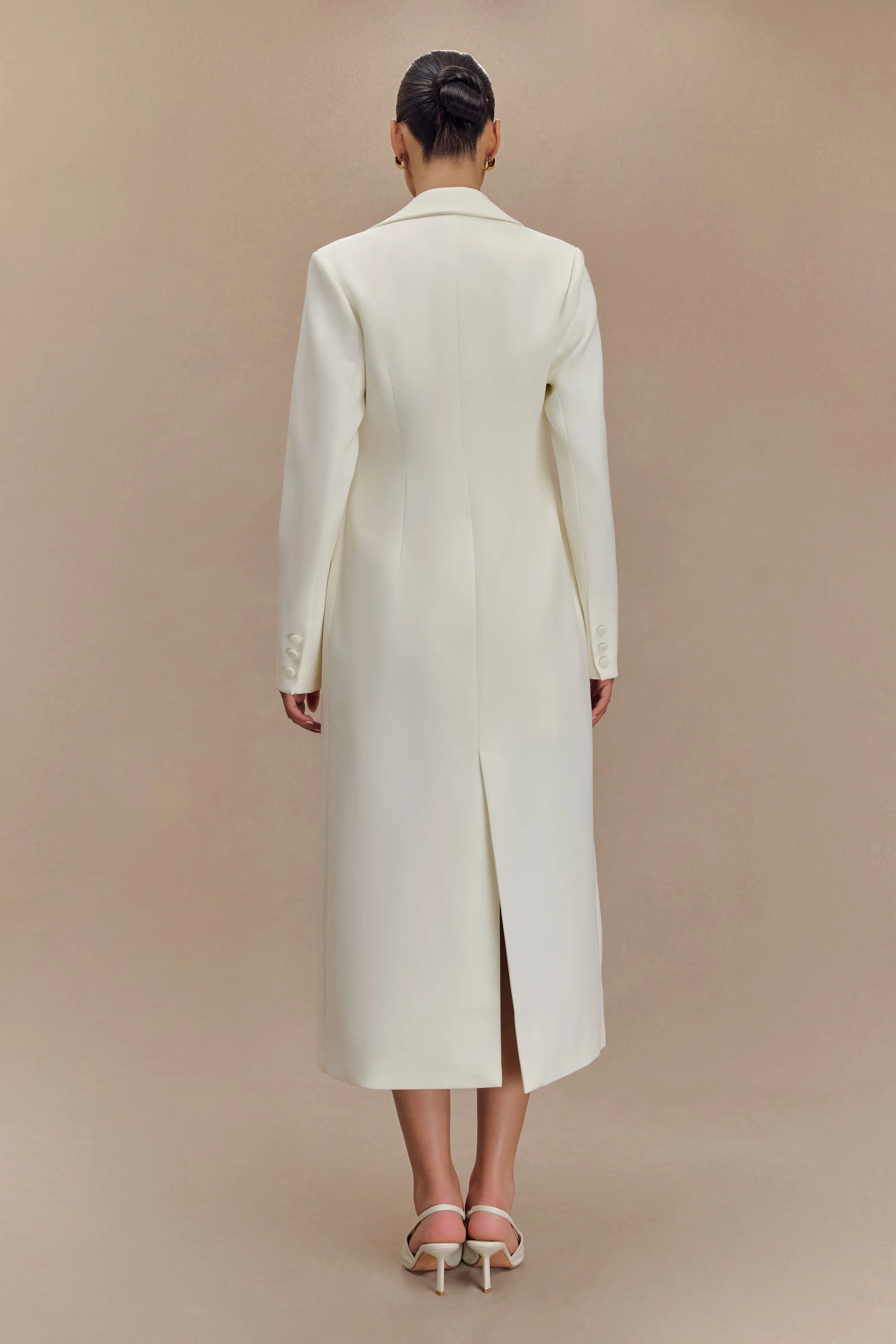 DurableOuterShell Vegan Fabric Caviar Suiting Coat - Ivory
