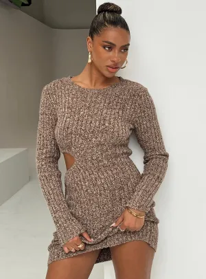 Smart Texture Agena Long Sleeve Mini Dress Brown