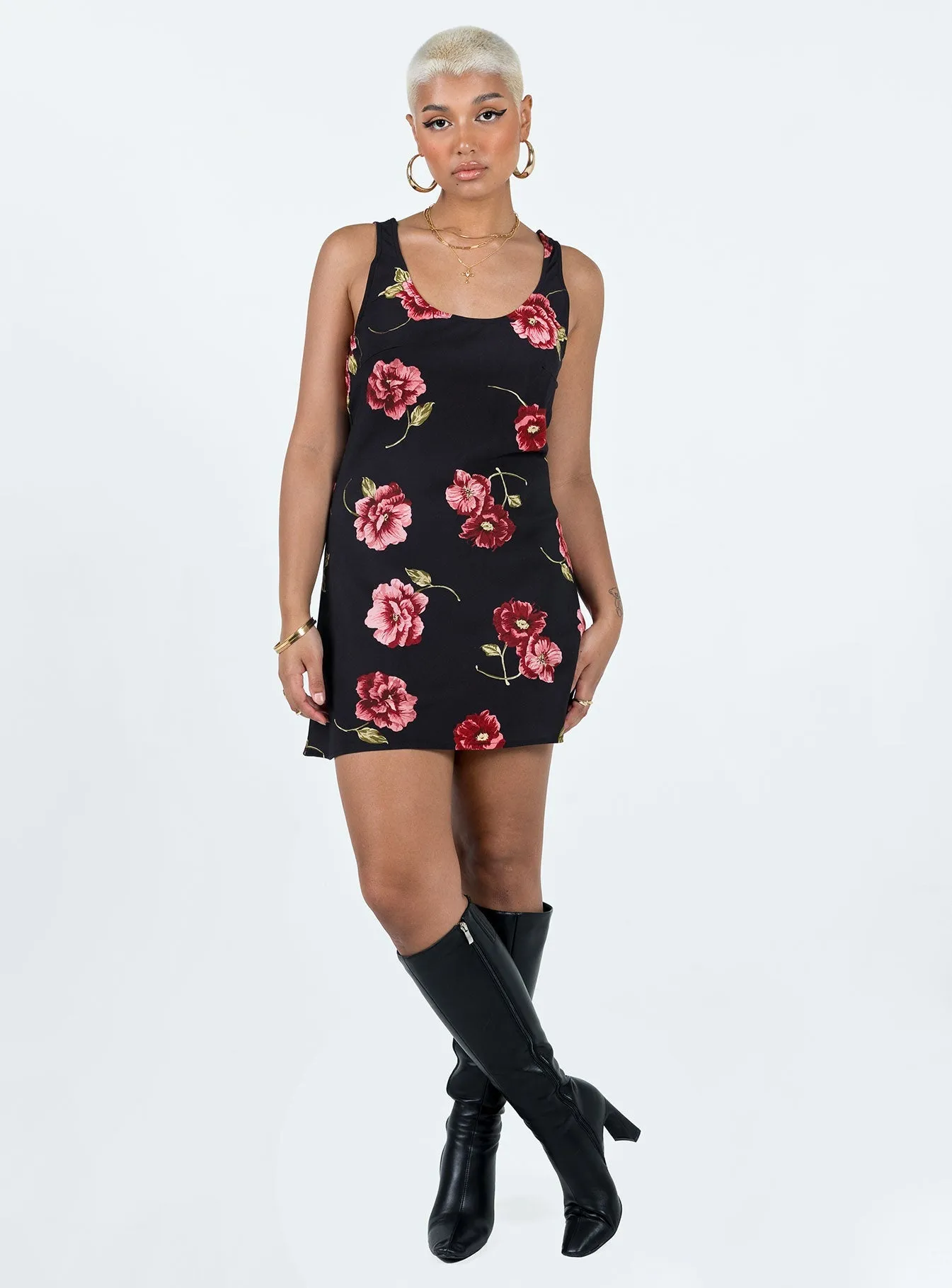 Wedding guest Elegant Waist Shelli Vintage Floral Mini Dress Black / Multi