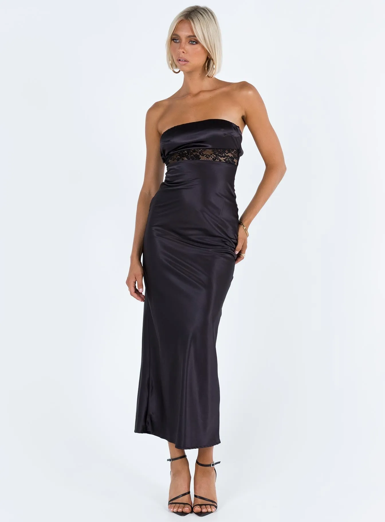 Bellwood Strapless Maxi Dress Black Flexible Fabric Family Warm