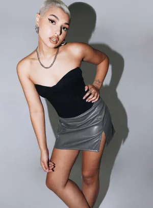 Removable Belt Summer Outfit Zahra PU Mini Skirt Grey