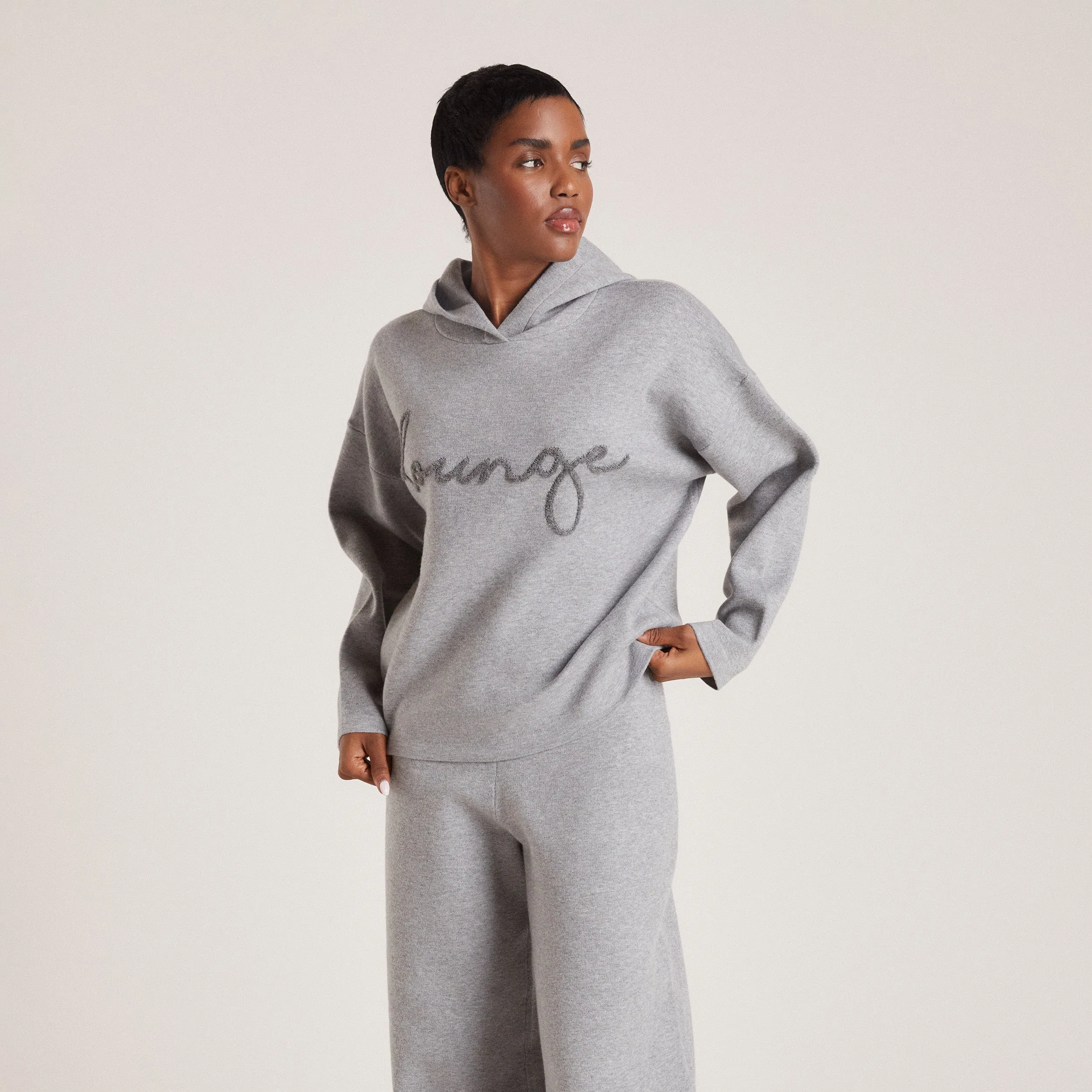 Functional Design Spring Wear Knitted Lounge Hoodie - Grey Marl