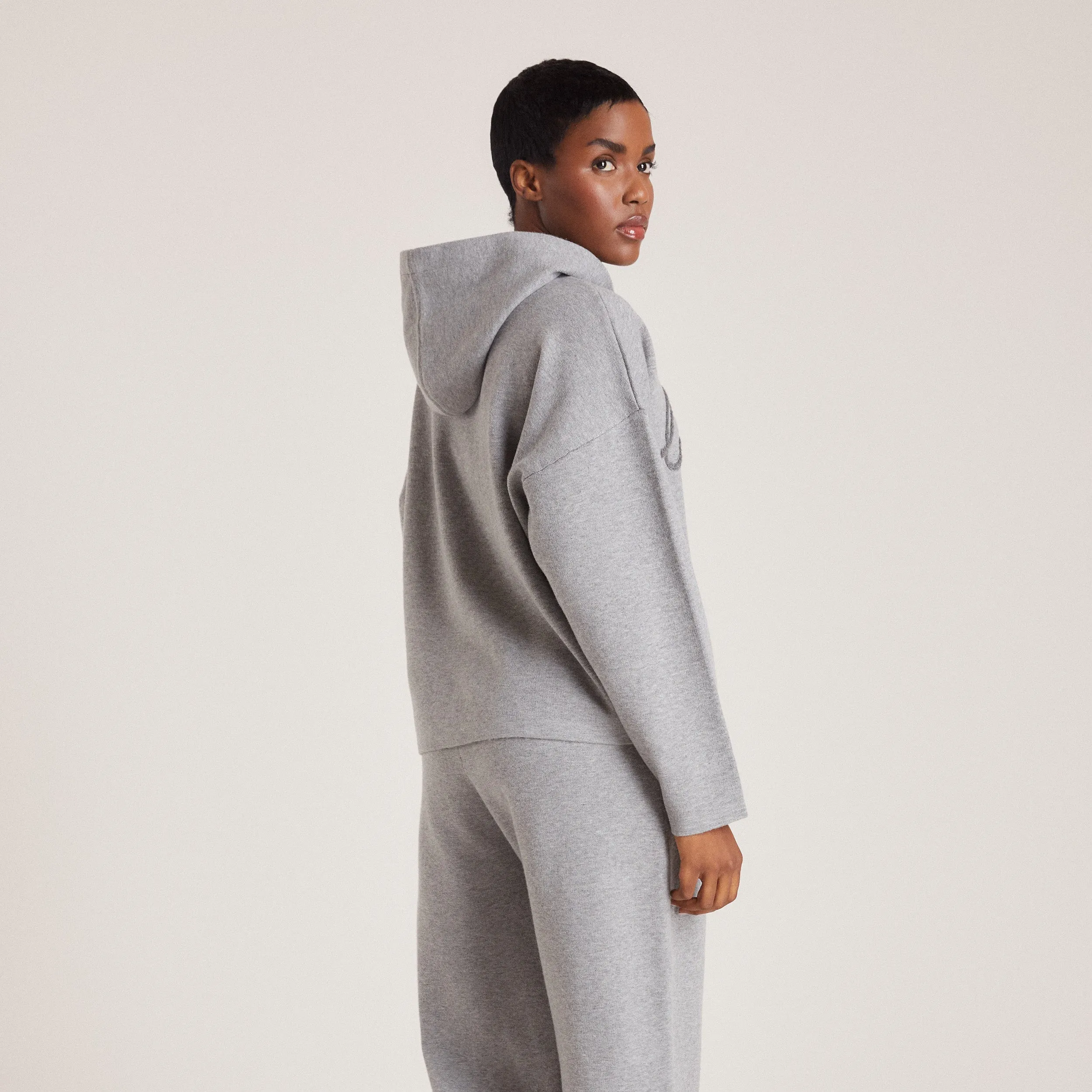 Knitted Lounge Hoodie - Grey Marl Warm Outfit