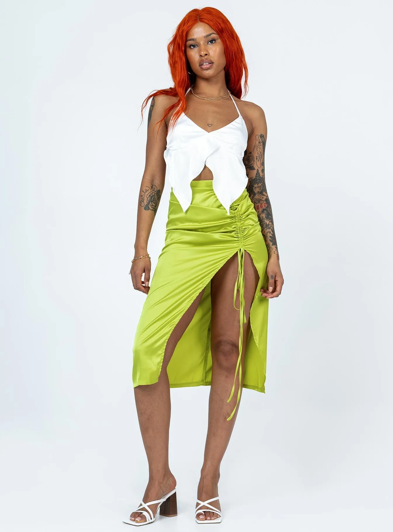 Neutrals Only Siesta Midi Skirt Green