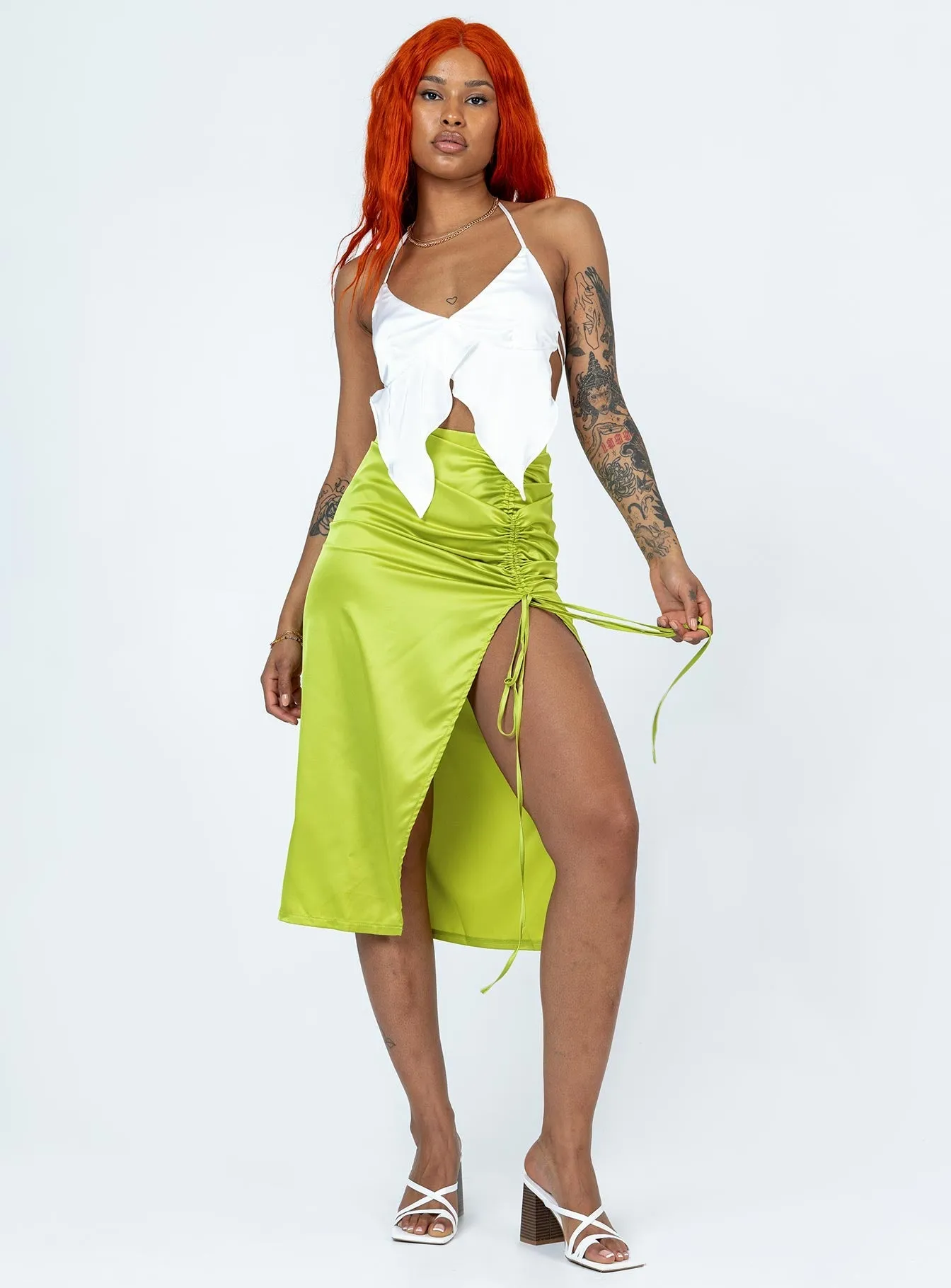 Siesta Midi Skirt Green Layered Structure Neat Finish