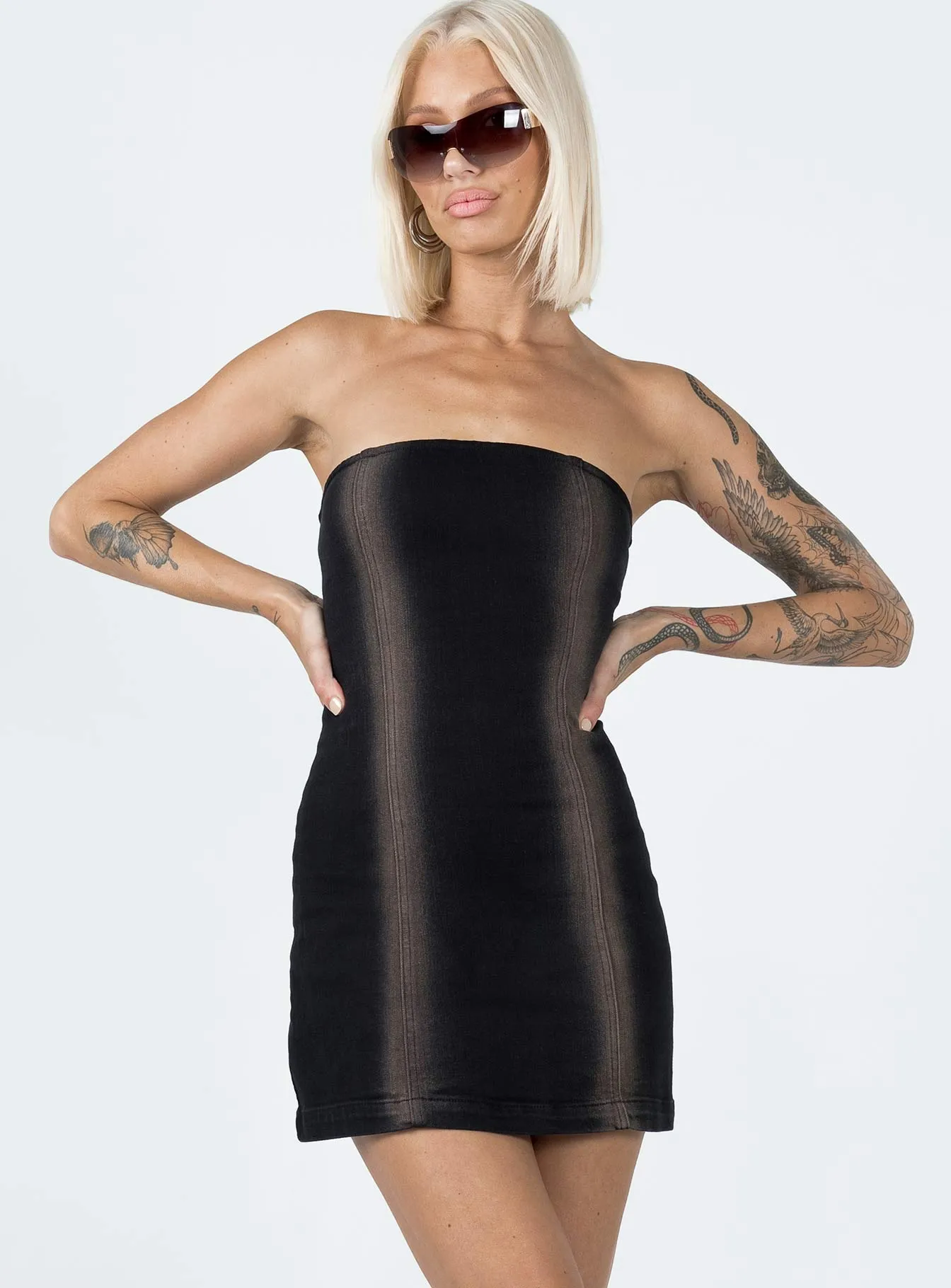 Vibrant Waist Pre Show Denim Mini Dress Black