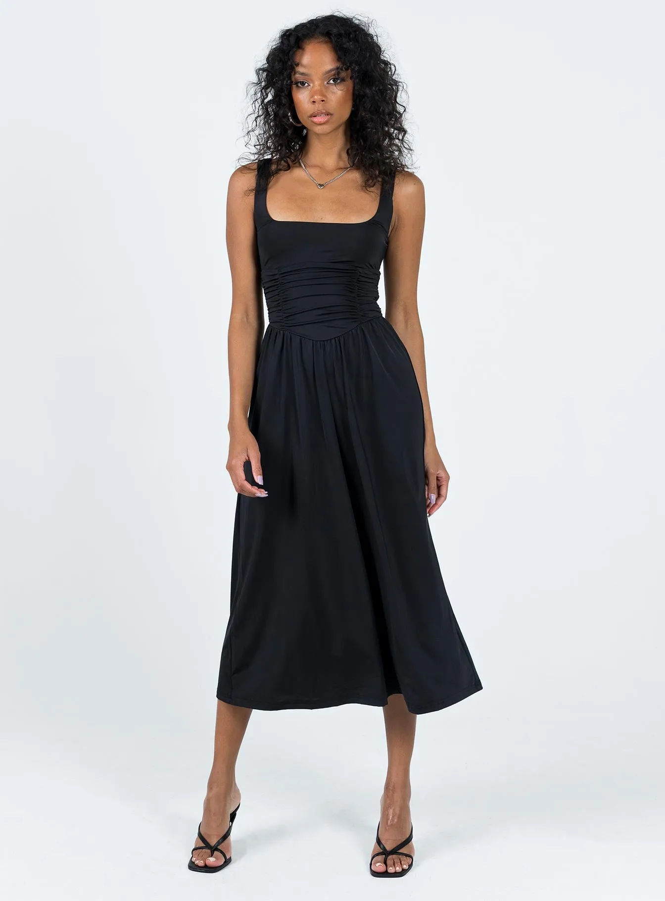Soft Neutral Sheer-Overlay Braddon Midi Dress Black