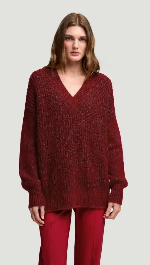Urban Warmth No-Fuss Look V-Neck Sweater in Marl Yarn | Burgundy