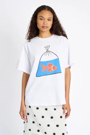 Oversized Printed Tee with Goldfish Essential Casual Layered Look Wear
