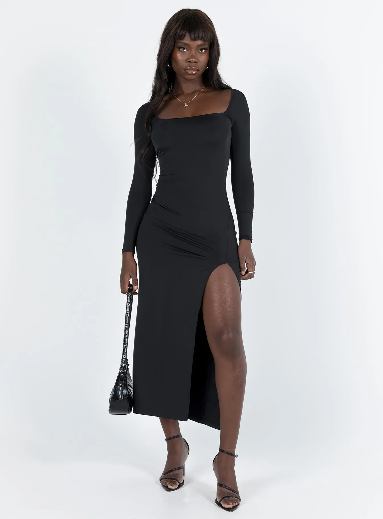 Hayward Long Sleeve Midi Dress Black Soft Glide Smooth Tone