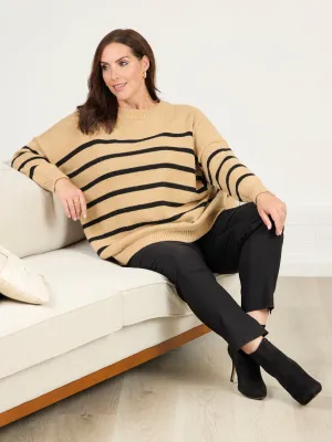Verity Knitted Jumper - Camel/Black Microfiber Inner Layer