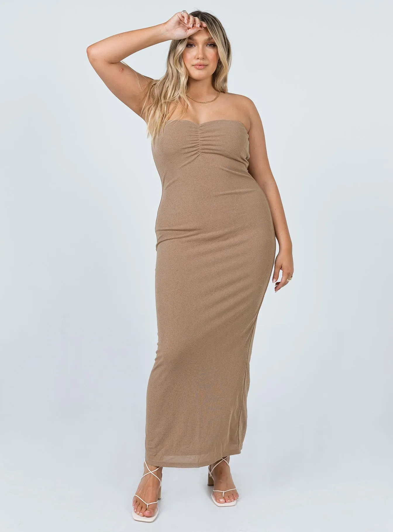 Charm Strapless Maxi Dress Brown Cool Structure